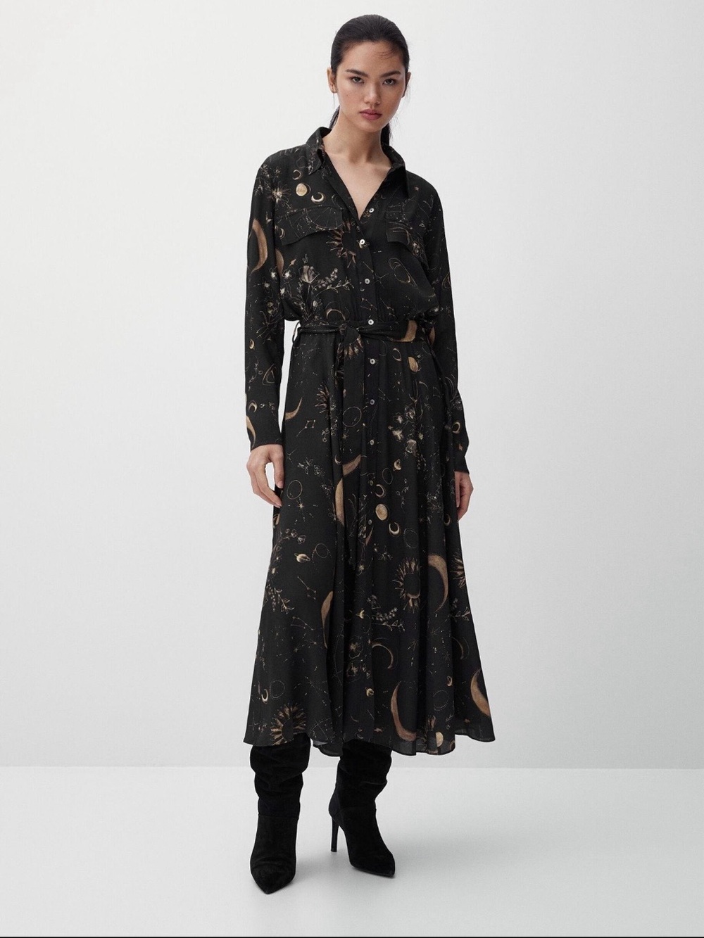 Massimo Dutti Celestial Constellation Maxi Shirt Dress NWT